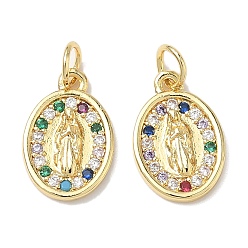 Oval Подвески из латуни с кубическим цирконием на тему святой девы, с целью перехода в кольце, без свинца и без кадмия, долговечный, стойки покрытие, овальные, 15x10x2 мм, отверстие : 3 мм