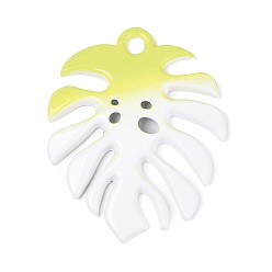 Зелено-Желтый Спрей окрашены сплава большие кулоны, лист, без кадмия, без никеля и без свинца, зеленый желтый, 65x51x3 мм, отверстие : 5 мм