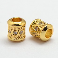 Golden Brass Micro Pave Cubic Zirconia Beads, Column, Lead Free & Nickel Free, Golden, 7.5x6.5mm, Hole: 3mm