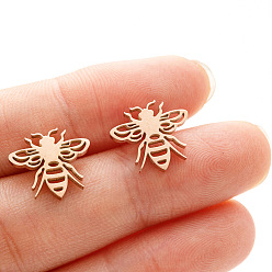 Розовое Золото Пчелы 201 серьги-гвоздики из нержавеющей стали, розовое золото , 12x13 мм