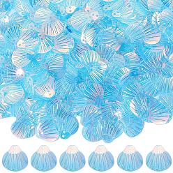 Светло-Голубой 100g ПВХ блестки/бусины с пайетками, аксессуары для одежды, формы раковины, Небесно-голубой, 13.5x13x0.1 мм, отверстие : 1 мм