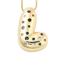 Letter L Латунные ожерелья с подвесками в виде букв из микрофибры с кубическим цирконием, реальный 18 k позолоченный, Письмо L, 17.40~17.80 дюйм (44.2~45.2 см), Кулон : 28.5x19.5 мм