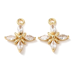Настоящее золото 18K Латунные микро проложить кубического циркония подвески, подвески в виде креста и цветка, долговечный, реальный 18 k позолоченный, 14x11.5x3 мм, отверстие : 1.5 мм