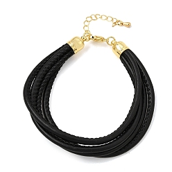 Black Microfiber Leather Multi-strand Cord Bracelets Makings, with Brass Findings and 202 Stainless Steel Lobster Claw Clasps, Golden, Black, 7.48 inch(19cm)