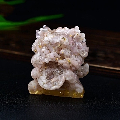 Кунсайт Смоляные фигурки пиксиу витрина украшения, с натуральным кунзитом, фен-шуй энергетический камень подарок для домашнего офиса украшение рабочего стола, 40x40x50 мм