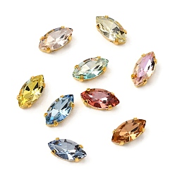 (52) Непрозрачная лаванда Шить на горный хрусталь, стекло горный хрусталь, лошадиный глаз , с позолоченными латунными зубцами, разноцветные, 12x6x5 мм, отверстие : 1 мм