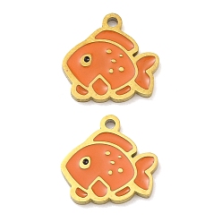 Fish 304 нержавеющей стальной эмали подвески, Подвески на тему морских животных, ионное покрытие (ip), реальный 18 k позолоченный, рыбы прелести, 11.5x12x1 мм, отверстие : 1.2 мм