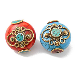 Mixed Color Tibetan Style Beads, with Synthetic Turquoise, Synthetic Coral and Brass Findings, Mixed Color, 21~24x21~24x17~20mm, Hole: 2mm