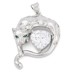 Платина Латунные микро проложить кубического циркония подвески, без кадмия и без свинца, леопардовые прелести, платина, 32x24x7 мм, отверстие : 4 мм