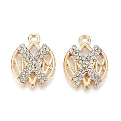 Light Gold Подвески из сплава и страза, X форму, без свинца и без кадмия, золотой свет, 22x16.5x3 мм, отверстие : 2 мм