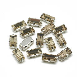 Коричневый Шить на горный хрусталь, многожильных ссылки, стекло горный хрусталь, с настройками латуни, аксессуары для одежды, граненые, прямоугольные, платина, кофе, 16x6x4.5 мм, отверстие : 1 мм