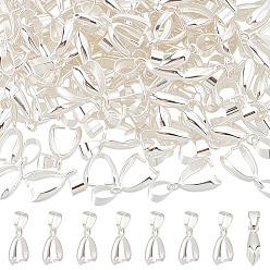 Серебро 140шт. латунные зажимные скобы, пешня для льда, серебряные, 14x7 мм, отверстие : 4x6 мм