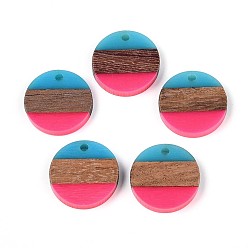 Темно-Розовый Подвески из смолы и ореха, плоско-круглые, темно-розовыми, 18.5x3.5 мм, отверстие : 2 мм
