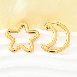 Настоящее золото 18K 304 из нержавеющей стали серьги, полая луна и звезда, реальный 18 k позолоченный, 32x26~33.5 мм