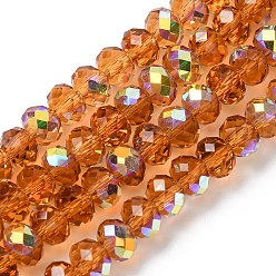 Темно-Золотистый Гальванизируйте прозрачное стекло бисер нитей, рондель, с покрытием AB цвета, с половиным покрытием, граненые, темные золотарник, 6x4 мм, отверстие : 1 мм, около 98~100 шт / нитка, 16.93~18.39'' (43~46.7 см)