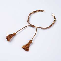 Dark Goldenrod Polyester DIY Braided Bracelet Making, with Brass Findings and Tassel, Dark Goldenrod, 9-7/8 inch(250mm), 5mm, Hole: 2mm, Tassels: 24x5mm