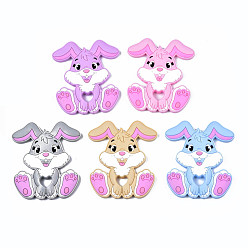 Mixed Color Food Grade Eco-Friendly Silicone Focal Beads, Rabbit, Mixed Color, 90x72x9mm, Hole: 10.5x13mm