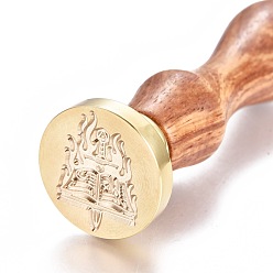 Oro Sello de sello de cera de latón, con mango de madera, para decoración de postes, fabricación de tarjetas de bricolaje, patrón temático mágico, dorado, 90x26 mm