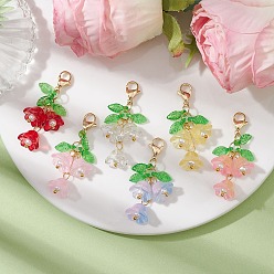 Mixed Color Glass & Acrylic Pendant Decorations, with 304 Stainless Steel Lobster Claw Clasps, Flower, Mixed Color, 43~45mm