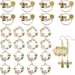 Mixed Color 24Pcs 6 SAtyle Alloy Pendants, with Enamel & Clear Cubic Zirconia, Light Gold, Cadmium Free & Lead Free, Flat Round, Mixed Color, 20~22x19~23x4~6mm, Hole: 1.5~2mm, 4pcs/style