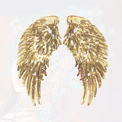 (932FM) Темно-синий аква-матовый с подкладкой Нашивки из ткани с блестками на крыльях, компьютеризированная вышивка тканью утюжок на / шить на заплатках, аксессуары для костюма, темно-золотистые, 205x100 мм