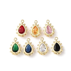 Teardrop Латунь стекло амулеты, граненые, золотые, слеза, 12.5x8x3.5 мм, отверстие : 1 мм