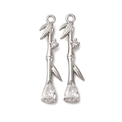 Платина Латунные микропаве прозрачные подвески с фианитом, без кадмия, без никеля и без свинца, бамбук и капля, платина, 27.5x8x3.5 мм, отверстие : 1.4 мм