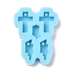Dark Cyan Cross & Lightning Pendant Silicone Molds, Resin Casting Molds, For UV Resin, Epoxy Resin Jewelry Making, Dark Cyan, 46x35.5x7mm