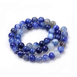 Royal Blue Natural Striped Agate/Banded Agate Beads Strands, Dyed, Round, Royal Blue, 6mm, Hole: 1mm, about 63pcs/strand, 14.96 inch