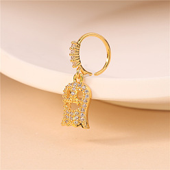Золотой Носовые кольца-кольца с подвесками в виде призрака из латуни с микропаве из прозрачного кубического циркония на тему Хэллоуина, золотые, внутренний диаметр: 8 мм