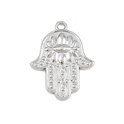 Color de Acero Inoxidable Religión 304 colgantes de acero inoxidable, mano de hamsa con amuletos de mal de ojo, color acero inoxidable, 24x19x2.5 mm, agujero: 1.6 mm