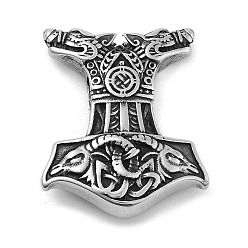 Античное Серебро Викинг 304 подвески из нержавеющей стали, Голова волка Мьёльнир Молот Тора Очарование, античное серебро, 40.5x34x10.5 мм, отверстие : 4.5 мм