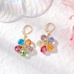 Разноцветный Стеклянные бусины цветы серьги-гвоздики, с 304 фурнитурой из нержавеющей стали, золотые, красочный, 40x22 мм