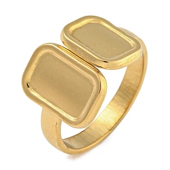 Золотой 304 из нержавеющей стали компоненты кольца, Настройки колодки кольцо, прямоугольные, золотые, лоток: 8x6 мм и 9.5x6 мм, размер США 6 (16.5 мм)