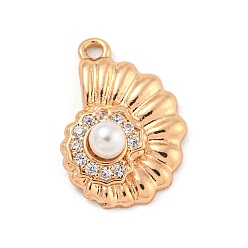 Другие Подвески из латуни с микропаве из прозрачных кубических цирконий в пляжной тематике, с ABS имитации жемчуга, раковина, 16x11x5.5 мм, отверстие : 1.3 мм