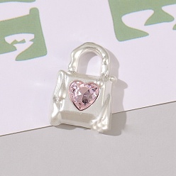 Розовый Прелести сплава Rhinestone, матовый серебристый цвет, запирать, светло-розовый, 19x13 мм