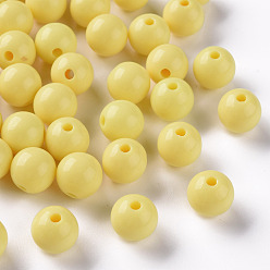 Yellow Opaque Acrylic Beads, Round, Yellow, 10x9mm, Hole: 2mm, about 940pcs/500g