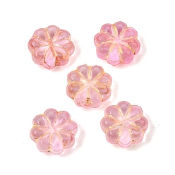 Pink Baking Paint and Golden Metal Enlaced Glass Beads, Clover, Pink, 10x10.5x4mm, Hole: 1.2mm