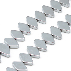 Silver Plated Electroplate Non-magnetic Synthetic Hematite Bead Strands, Rhombus, Silver Plated, 7x10x3mm, Hole: 1mm, about 63pcs/strand, 15.7 inch