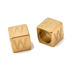 Letter W 304 из нержавеющей стали европейские шарики, бусины с большим отверстием, куб с письмом, золотые, Буква W, 7x7x7 мм, отверстие : 5 мм