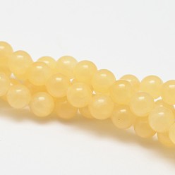 Yellow Jade Natural Yellow Jade Bead Strands, Round, 6mm, Hole: 1mm, about 31pcs/strand, 7.75 inch