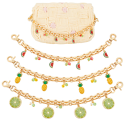 Mixed Color 3Pcs 3 Styles Alloy Enamel Fruit Charm Iron Bag Decorative Chains, with Alloy Swivel Clasps, for Bag Straps Replacement Accessories, Godlen, Mixed Color, 255mm, 1pc/style
