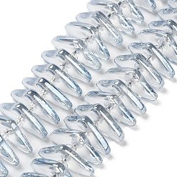 Светло-Синий Стеклянные бусины с гальваническим покрытием , треугольные, голубой, 9x15.5~16x2.8~3 мм, отверстие : 1 мм, около 119~131 шт / нитка, 24.21''~24.41'' (61.5~62 см)