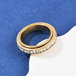 Золотой 304 вращающиеся кольца для пальцев из нержавеющей стали со стразами, Кольцо-спиннер для успокоения беспокойства, медитации, золотые, 4.5 мм, размер США 7 1/4 (17.5 мм)
