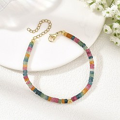 Colorful Natural White Jade Beaded Bracelets, with 304 Stainless Steel Chain Extenders and 304 Stainless Steel Beads, Colorful, 7.87 inch(20cm)