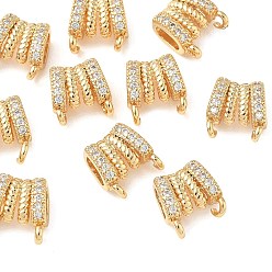 Real 18K Gold Plated SHEGRACE Brass Micro Pave Cubic Zirconia Pendants, Curved Charms, Cadmium Free & Nickel Free & Lead Free, Clear, Real 18K Gold Plated, 9x8.5x5mm, Hole: 1.4mm and 5x2.5mm
