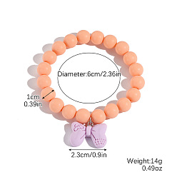 Bowknot Resin Charm Round Acrylic Beaded Stretch Bracelets for Kid, Orange, Bowknot, Inner Diameter: 2.36 inch(6cm)