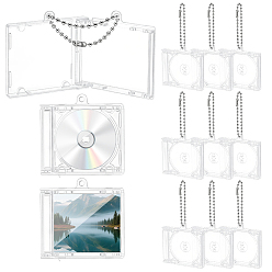 Clear 12 Bags Plastic CD Case Pendant Decoration, CD Box, with Alloy Findings, Rectangle, Ball Chain: 120x3mm, Pendant: 51x53x8.5mm