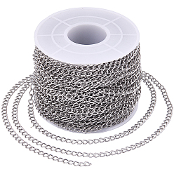 Stainless Steel Color 25M 304 Stainless Steel Curb Chains, Twisted Chains, with Spool, Soldered, Stainless Steel Color, 4x3x0.6mm