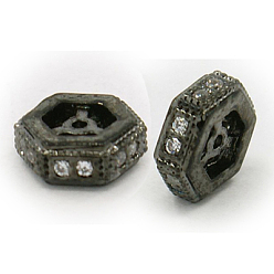Gunmetal Brass Cubic Zirconia Beads, Hexagon, Gunmetal, 8x8x2.5mm, Hole: 0.5mm